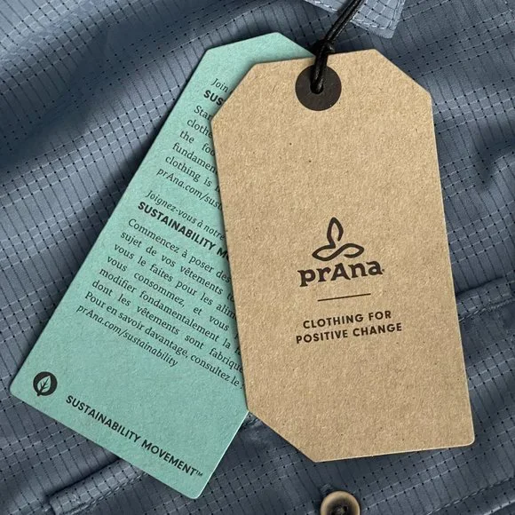 NWT prAna Cayman Shirt Small Blue Note Yarn Dye Melange Woven Check - Picture 15 of 16